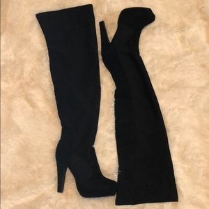 Black knee high suede boots